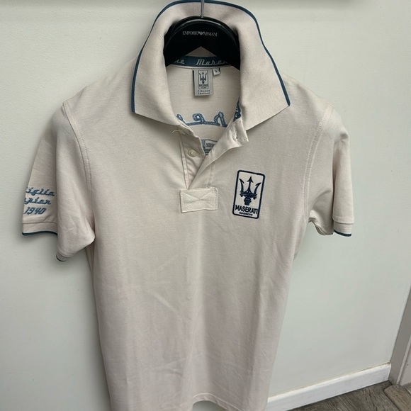 Men’s Authentic Maserati ivory polo with blue trim .small regular fit - Picture 1 of 8